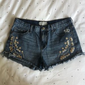 Free People Embroidered Denim Shorts